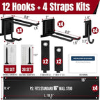 66" Garage Tool Organizer Wall Mount,20 PCS Wall Mounted Garden Tool Storage Rack Carries 720lbs, 4-Panel Steel Tool Hanger System for Shovels Rakes Brooms – Fits 16" Wall Studs