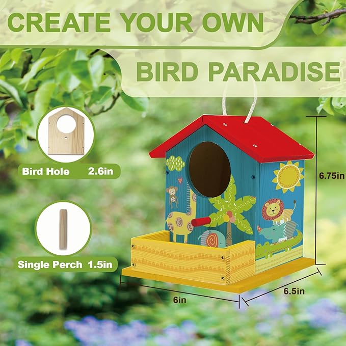 Bird House Kits for Kids Ages 4-8, Wooden DIY Birdhouse Kit, Outdoor Woodworking Crafts Freestyle Painting, Bird Houses for Outside with Paints & Brushes, Boy Girl Gift Christmas(1Pcs)