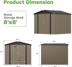 Patiowell Outdoor Storage Shed 8x8 FT, Heavy Duty Tool Metal Sheds with Lockable Doors and Updated Frame Structure for Backyard Patio Lawn, Brown