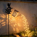 Solar Watering_Can with Lights, Featuring Metal Cat Silhouette Garden Ornament Festive Gift for Women, Waterproof Outdoor Decor for Backyard Paths and Lawn