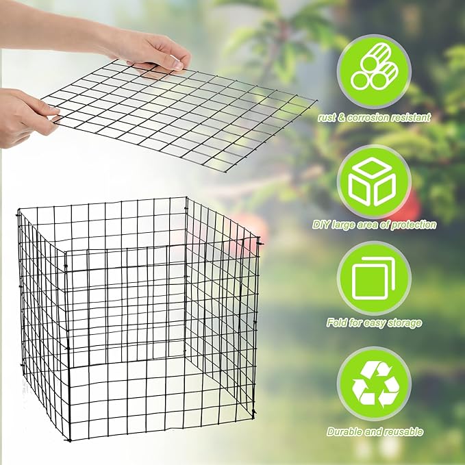 Zubebe 10 Pack Small Wire Plant Protectors Square Plant Protectors from Animals Mesh Cage Chicken Wire Cloche for Shrubs with Ground Stakes and Nylon Ties(Thickness 2mm,Black)