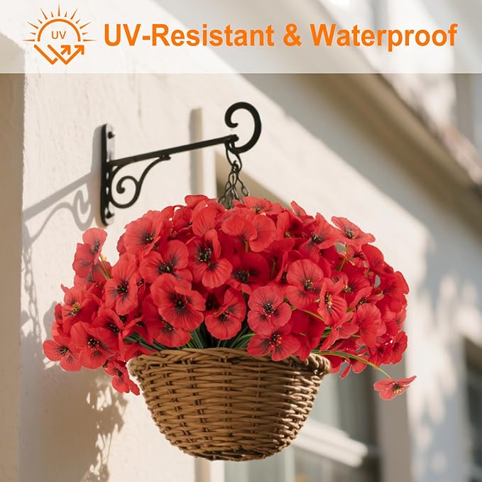 ZAIYW 18 Bundles Artificial Flowers Outdoor Fake Flowers Pansies Faux Artificial Plants for Planter Porch Yard Home Decor (Red)