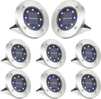 LYHOPE Solar Ground Lights Outdoor, 8 Pack 8 LED Solar Disk Lights Waterproof Garden In-ground Pathway Light Landscape Lighting for Lawn,Yard,Deck,Patio,Walkway (Blue)