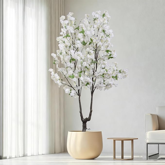 Faux White Cherry Blossom Tree 6ft(72in) Tall Artificial Japanese Sakura in Pot Realistic Cherry Plant Decor Handmade Natural Fake Pink Flower Tree for Christmas,New Year,Wedding,Living Room