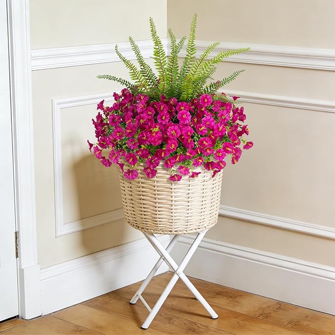 Hrobek Artificial Flowers for Outdoors Faux Plants Outside Indoor,UV Resistant Silk Fake Petunia Ferns for Home Patio Garden Back Yard Front Porch Decor(13 Bunches,Light Purple)