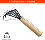 SHANFEEK Garden Rake 5-Claw Landscape Dethatcher Thatching Beach Combing Rake for Digging Clam Shell Defoliation Hoe Garden Tool for Loosen The Soil (Brown)