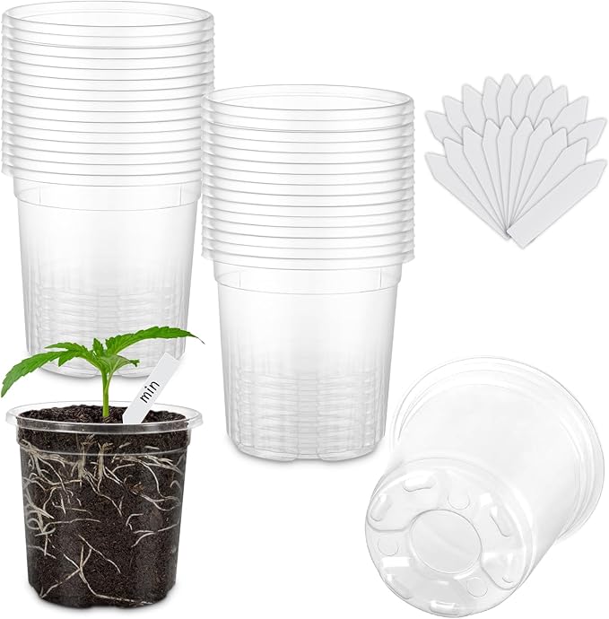 30 Packs 3.5 Inch Reinforced Clear Nursery Pots for Plants with Drainage Holes, High Transparency Planting Plastic Seedling Pots, Seedling Planter Seed Starter with 20 Plant Labels