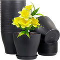 Meowell 6 inch Plastic Nursery Pots, 16 Pack Plant Pots for Small Indoor Outdoor Plants, Flower Pots with Drainage Holes and Saucers, Decorative Seedling Starter Planters for House Plants, Black