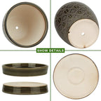 Docrin Dark Green Ceramic Planter Set - 6.6"+5.5" Indoor Outdoor Pots with Drainage Holes & Saucers for Home Office Decor