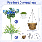 Artificial Flowers Hanging Baskets for Outdoors, 5PCS UV Resistant Faux Outdoor Plants, Fake Petunias Silk Flowers for Garden Balcony Yard Porch Decor (White Blue)