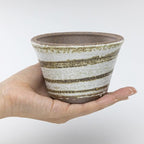 Wazakura Banko Series Small Handmade Rounded Ceramic Bonsai Pot with Drainage Hole 4.3 in (110mm) Made in Japan, Garden Training Container, Flower Succulent Houseplant Planter - Brush White