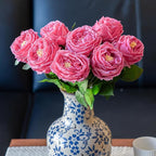 DUYONE Fake Flowers for Decoration Home Decor Artificial Flowers Austin Rose Peony Latex Fake Flower Living Room Decoration Vivid Pink Roses Peonies (Rose red 4pcs)