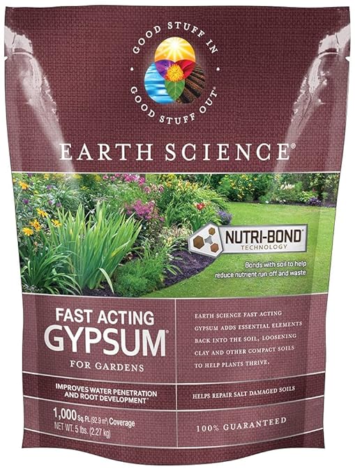 Earth Science Fast Acting Gypsum Granules—5 lb— Soil Conditioner Adds Calcium, Repairs Salt Damage & Root Growth with Nutri-Bond Runoff Reduction Technology