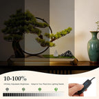 Zen Artificial Bonsai Tree with Adjustable LED Light Ring, Realistic Simulation Welcome Pine with Buddha Statue Decoration, Faux Potted Plant for Living Room Office Studies Meditation