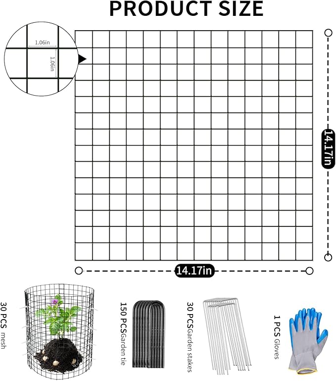 30 Pcs Plant Protectors from Animals,Protect Plants from Deer 10 Sets Metal Plant Cages Animal Intrusion Barrier Wire Mesh Easy to Assemble/Store Vegetable Garden Protection 12 * 12“