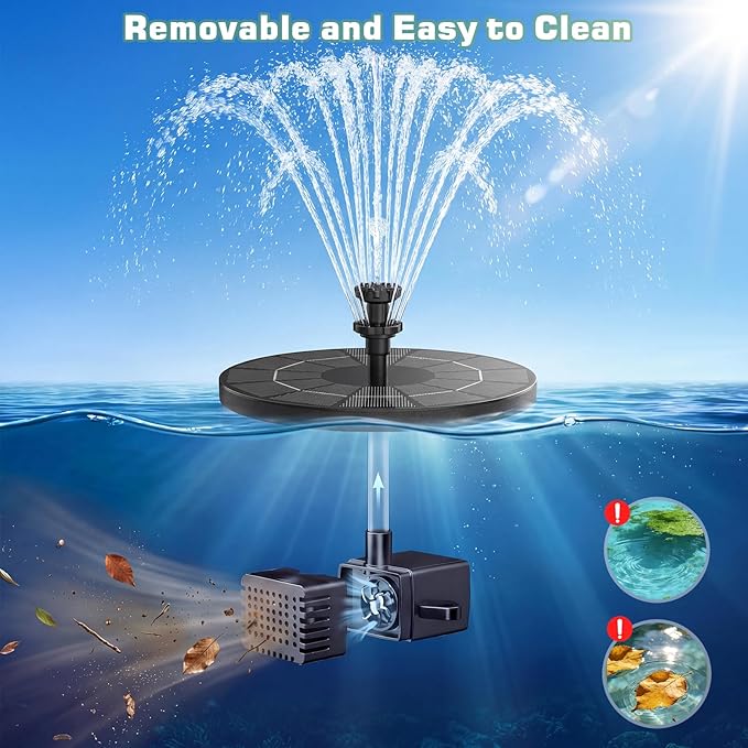 AISITIN 3.5W Solar Fountain Pump Built-in 1500mAh Battery, Bird Bath Fountain with 6 Nozzles, Solar Floating Water Pump for Bird Bath, Fish Tank, Pond, Pool, Garden and Outdoor