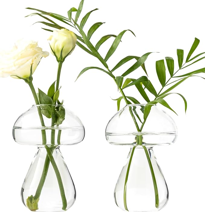 Mushroom Glass Planter, Plant Propagation Station, Cute Mushroom Vase, Clear Glass Terrarium Jar Propagation Vase for Indoor Plants Home Decor, Gifts for Plant Lovers (2)