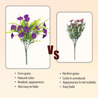 Artificial Flowers for Outdoors 12 Bundles Artificial Petunias Fake Flowers UV Resistant Shrubs Plants with Fern for Indoor Outside Hanging Planters Home Garden Spring Summer Decorations