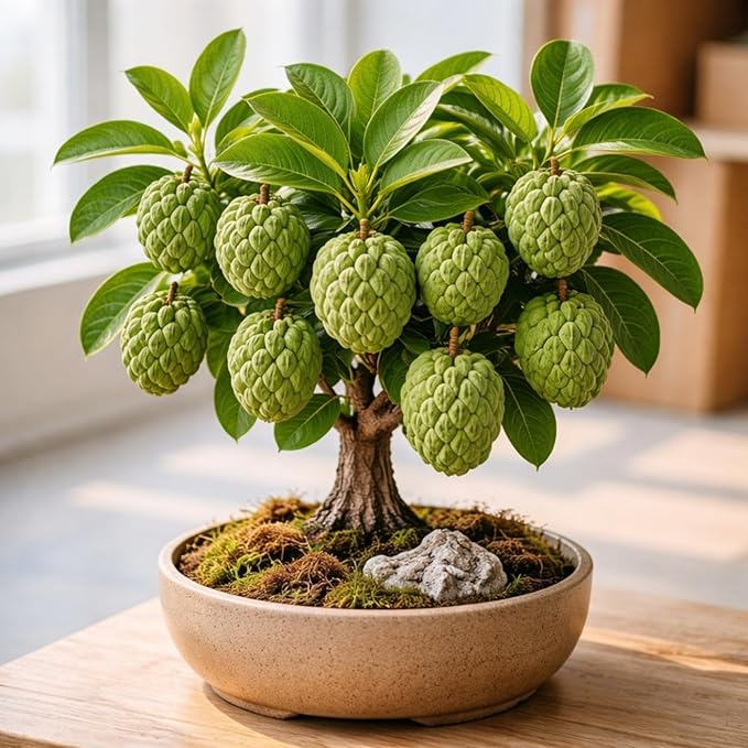 Sugar Apple Bonsai Seeds (5 Seeds) – Annona Squamosa Fruit Tree Seeds for Bonsai Growing, Exotic Tropical Sugar Apple Plant Seeds for Indoor & Outdoor Gardening