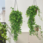 RECUTMS Fake Hanging Plants 2Pcs Outdoor Greenery Artificial Hanging Flower for Outdoors Hanging Basket Artificial Hanging Plants Plastic Home Garden Wedding Party Shelf Aesthetic Decorations(Green)