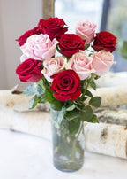 KaBloom PRIME NEXT DAY DELIVERY - Romantic Red and pink Rose Bouquet of 6 Red and 6 Pink Roses with Vase.Gift for Birthday, Sympathy, Anniversary, Thank You, Valentine, Mother’s Day Fresh Flowers