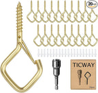 20 PCS Q-Hanger Hooks for String Lights, Ceiling Hangers for Plants & Wind Chimes, Christmas Decorations Outdoor Hooks Gold