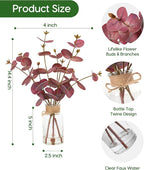 Velener Faux Eucalyptus Stems in Vase with Faux Water, Fake Plants Artificial Eucalyptus Plant for Home Decor, Kitchen Bathroom Farmhouse Living Room Coffee Table Faux Centerpieces for Tables (Red)
