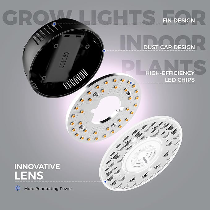 Barrina Orbgrow OG09 Puck Grow Light with Timer, Pinkish White 36W(4 x 9W, 540 Watt Equiv), Full Spectrum Plant Light for Indoor Plants, Magnetic & Linkable, 5 Levels Dimmable, 4 Packs, Black