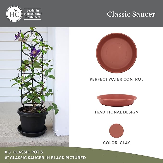 The HC Companies 10 Inch Classic Round Plant Saucer, Lightweight UV-Resistant Plastic Outdoor & Indoor Flower Pot Tray, 4-Pack Plant Pot Trays for Garden & Home Decor, Clay