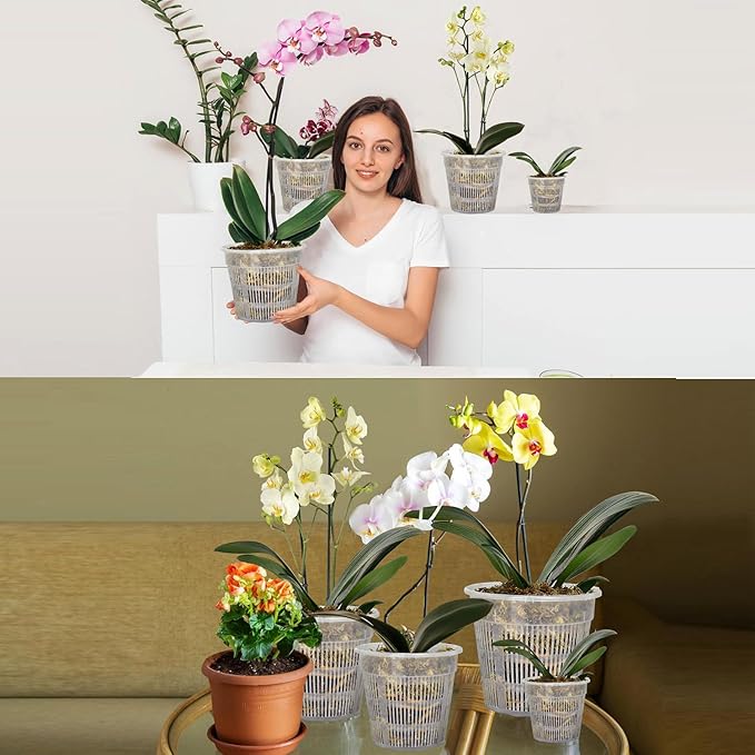 12Pcs Orchid Pot, 3 Each of 4.5, 5.5, 6.3 and 7.5 Inch Orchid Pots with Holes, Clear Plastic Flower Plant Pot Indoor Outdoor Use(3 Each of 4.5,5.5, 6.3,7.5in)