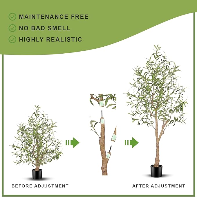 5FT Artificial Olive Tree, Faux Olive Tree with Realistic Leaves and Natural Trunk, Potted Fake Olive Tree for Home, Living Room, Office Decor