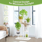 iDavosic.ly 5 Tier Plant Stand Indoor Outdoor, Tiered Corner Plant Stands for Multiple Plants, Metal Plastic Tall Plant Display Holder Flower Shelf for Patio Living Room Garden Balcony Bedroom, White