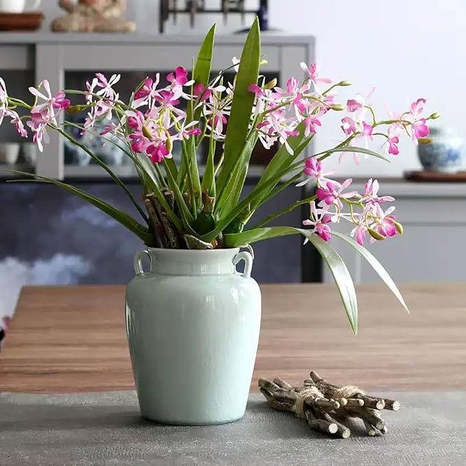 3pcs Artificial Cymbidium Orchid Flowers that Look Real, Faux Pink Orchid Stems with Roots for Vases, Cymbidium Stems for Home Office Farmhouse Indoor Tables Centerpieces Decor (Pink)