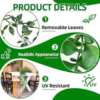 Palonu 4 Pack Faux Artificial Hanging Plants, Fake Potted Greenery with Eucalyptus Vine, Mandala, Pea Pod Leaves & String of Pearls in Pots for Office, Living Room, Bathroom, Indoor & Outdoor Décor