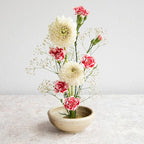 Wazakura Minoyaki Series Japanese Ikebana Essential Tool Kit - Small Round Ceramic Flower Vase and Kenzan Pin Frog for Floral Arranging (Sand Beige Vase + 2in (61mm) Brass Kenzan)
