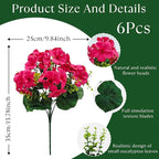 Artificial Geranium Flowers for Outdoor Decoration, 6 Bundles UV Resistant Silk Geranium Fake Plants Faux Flowers for Front Porch Garden Patio Window Box Outside Indoor Decor (Rose Red)