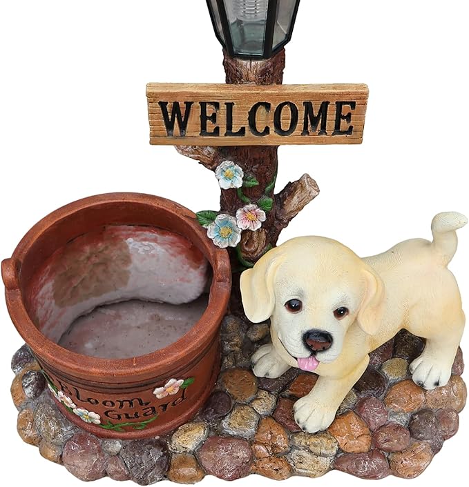 Animal Outdoor Statue Planter Solar Light Welcome Garden Sculpture Resin Flower Pot Decorative Porch Patio Yard Lawn Entryway Figurine with LED Lamp Rustic Plant Holder Ornament Courtyard (G)