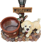 Animal Outdoor Statue Planter Solar Light Welcome Garden Sculpture Resin Flower Pot Decorative Porch Patio Yard Lawn Entryway Figurine with LED Lamp Rustic Plant Holder Ornament Courtyard (G)