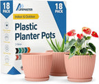 Pink 6-Inch Plant Pots with Drainage & Saucers 18 Pack, Indoor & Outdoor Planters for Houseplants, Herbs, and Flowers, Durable & Weatherproof Material, Stackable, Lightweight, Minimalist Design