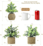Small Fake Potted Plants: 9 Inches Artificial Plants with Seagrass Handwoven Planters, Indoor Farmhouse Decorations, Eucalyptus Plant for Home Bathroom Office Shelf Tabletop Desk Room Decor