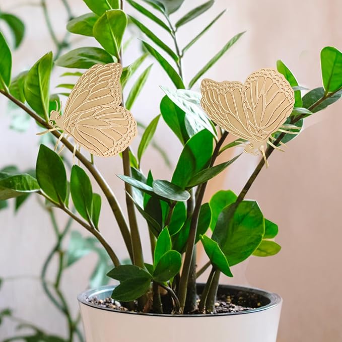 Rainteam Plant Animal Decor Brass Plant Charms for Live Plants Cute Animal Plant Hanger Ornaments for Pots Garden Plant Decorations Plant Accessories Gift for Plant Lovers(2 Butterfly)