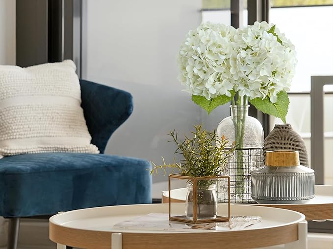 ZYTUYO 20 inches 4 Pcs Ivory White Real Touch Hydrangea Artificial Flowers Boho Lifelike Real Looking Latex Hydrangeas Flower with Long Stem for Home Decor Spring Table Centrepiece