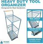Garden Tool Organizer with Wheels Heavy Duty Yard Tool Organizer Rack with Side Storage Pockets Sturdy Metal Steel Holder with 6 Hooks for Garage, Yard, Patio, Shed