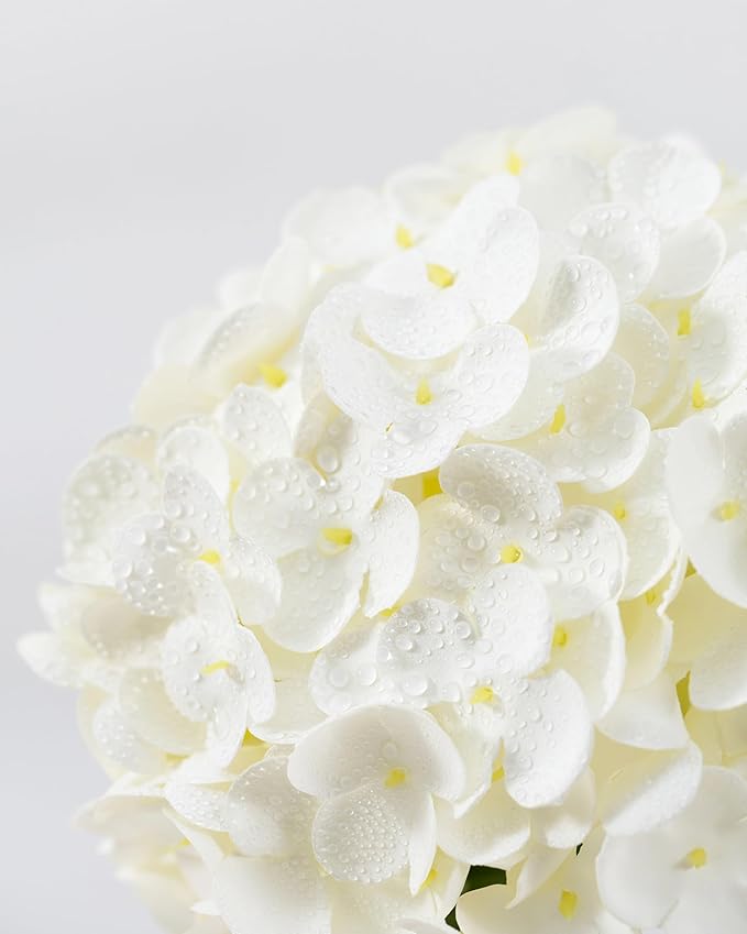 DuHouse 3Pcs Large Hydrangea Artificial Flowers,20 inch Latex Real Touch Hydrangeas Lifelike Hydrangea Flower for Home Wedding Bouquets Centerpieces Party Living Room Decoration(White)