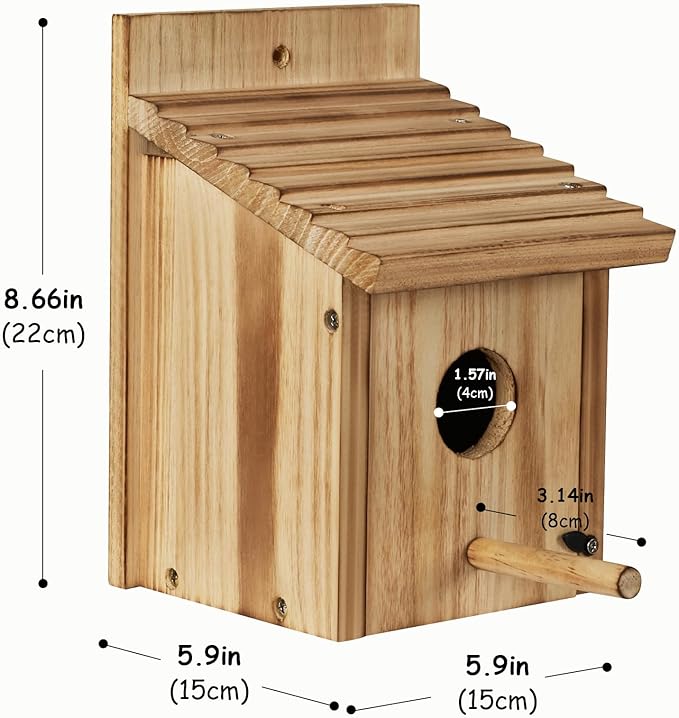 NATUREYLWL Outdoor Wooden Bird House, Birdhouse DIY Assembly Kit, Durable Bluebird Nesting Box with Cleaning Door, Weather-Resistant Garden Decor for Small Wild Birds