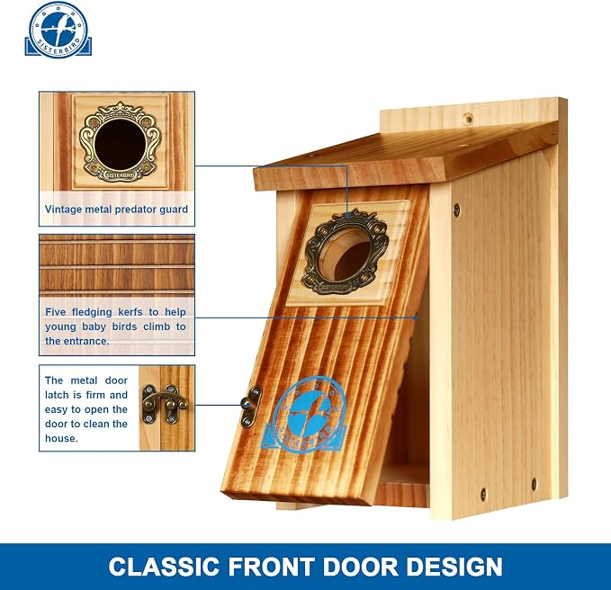 SISTERBIRD Preminum Bluebird Houses for Outside, Wooden Bluebird House, Birdhouses for Outdoors Courtyard, Festival Bird Nesting, Assembly Bird Box, Bluebird House (Assembly Completed)