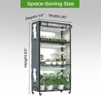 Indoor Greenhouse with 6 Pack 3-Color Grow Light, 36" Wx 14" D x 63" H with 600D Oxford Cloth Cover, 4-Tier Enclosed Plant Stand for Year-Round Indoor Gardening, Timer Plug & Hygrometer