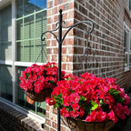 Homsunny Artificial Fake Hanging Flowers Plants with Basket for Outdoor - Fake Petunias Flowers Fake Silk Morning Glory Planter for Outside Porch Patio Balcony Garden Spring Summer Decor(Rose red)