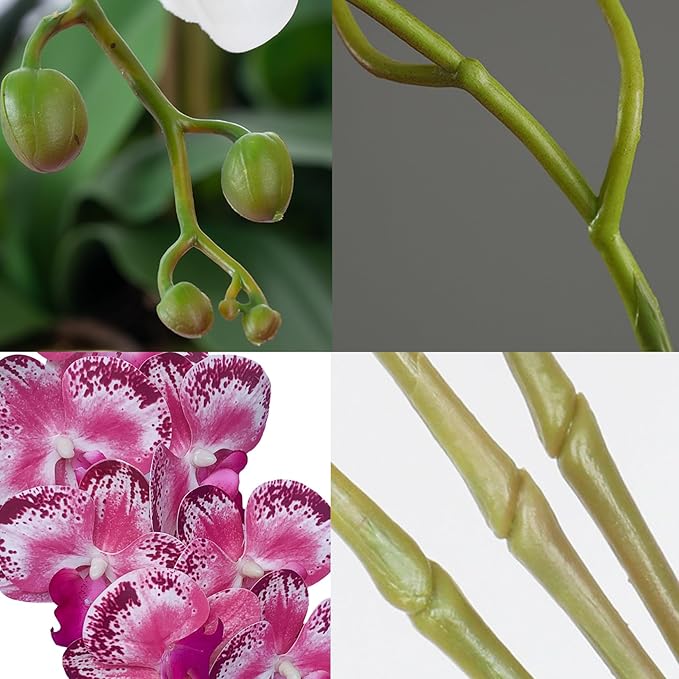 FagusHome 32 Inch Artificial Phalaenopsis Flowers 6 Pcs Artificial Orchid Flowers Stem Plants for Home Décor (Pink Piebald)