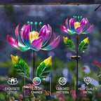 AIINY Solar Purple Metal Flower Wind Spinners, Colorful Spinning Windmill Lotus Yard Art Lights Wind Pinwheels with LED Crystal Ball Decorative Stake Lighting Flower Sculpture